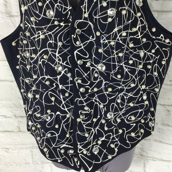 Pendleton Sleeveless Vest Womens S Navy Blue Sleeveless Beaded Paint Bling - Picture 4 of 6